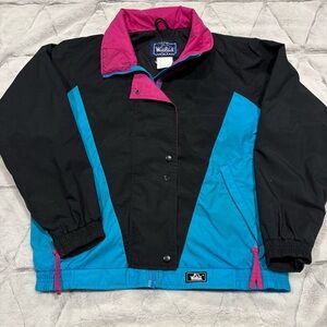 Retro 90s Y2K Vintage Woolrich Windbreaker Women’s M Black Pink Blue Colorful